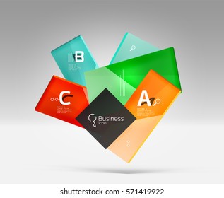 Futuristic abstract template. Glossy color glass rectangles and squares on 3d space.