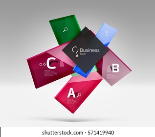 Futuristic abstract template. Glossy color glass rectangles and squares on 3d space.