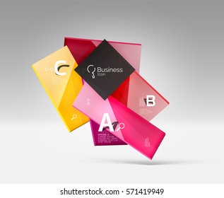 Futuristic abstract template. Glossy color glass rectangles and squares on 3d space.