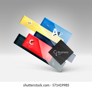 Futuristic abstract template. Glossy color glass rectangles and squares on 3d space.