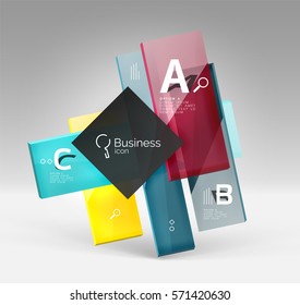 Futuristic abstract template. Glossy color glass rectangles and squares on 3d space.