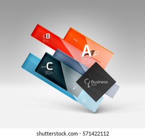 Futuristic abstract template. Glossy color glass rectangles and squares on 3d space.