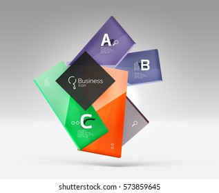 Futuristic abstract template. Glossy color glass rectangles and squares on 3d space.