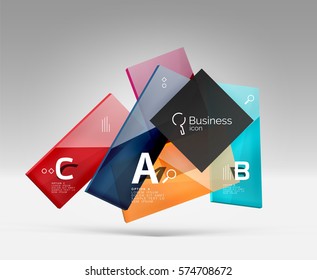 Futuristic abstract template. Glossy color glass rectangles and squares on 3d space.