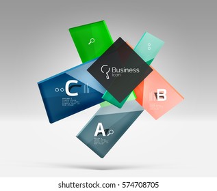 Futuristic abstract template. Glossy color glass rectangles and squares on 3d space.