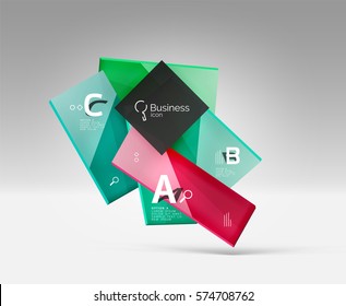 Futuristic abstract template. Glossy color glass rectangles and squares on 3d space.
