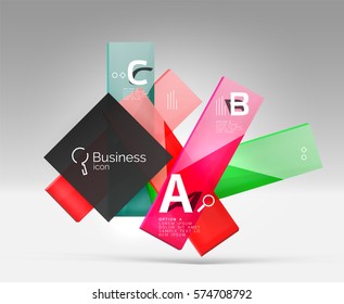 Futuristic abstract template. Glossy color glass rectangles and squares on 3d space.