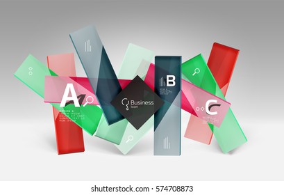 Futuristic abstract template. Glossy color glass rectangles and squares on 3d space.