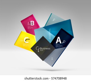 Futuristic abstract template. Glossy color glass rectangles and squares on 3d space.