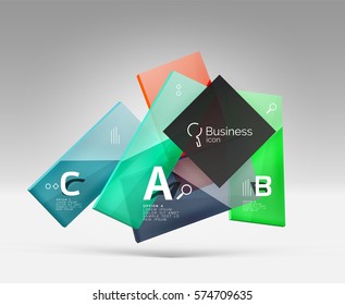 Futuristic abstract template. Glossy color glass rectangles and squares on 3d space.