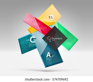 Futuristic abstract template. Glossy color glass rectangles and squares on 3d space.