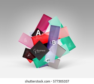 Plantilla abstracta futurista. rectángulos de vidrio de color brillante y cuadrados en espacio 3d.