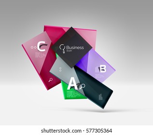 Futuristic abstract template. Glossy color glass rectangles and squares on 3d space.