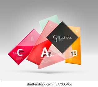 Futuristic abstract template. Glossy color glass rectangles and squares on 3d space.