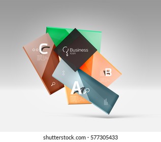 Futuristic abstract template. Glossy color glass rectangles and squares on 3d space.