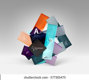 Futuristic abstract template. Glossy color glass rectangles and squares on 3d space.