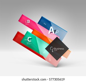 Futuristic abstract template. Glossy color glass rectangles and squares on 3d space.