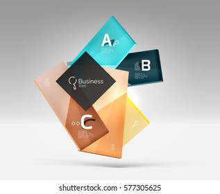 Futuristic abstract template. Glossy color glass rectangles and squares on 3d space.