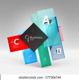 Futuristic abstract template. Glossy color glass rectangles and squares on 3d space.