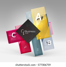 Futuristic abstract template. Glossy color glass rectangles and squares on 3d space.