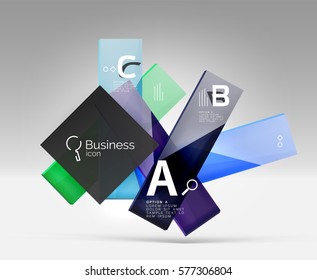 Futuristic abstract template. Glossy color glass rectangles and squares on 3d space.