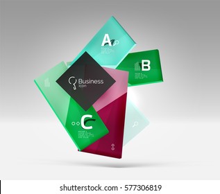 Futuristic abstract template. Glossy color glass rectangles and squares on 3d space.