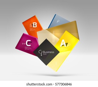 Futuristic abstract template. Glossy color glass rectangles and squares on 3d space.