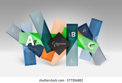 Plantilla abstracta futurista. rectángulos de vidrio de color brillante y cuadrados en espacio 3d.