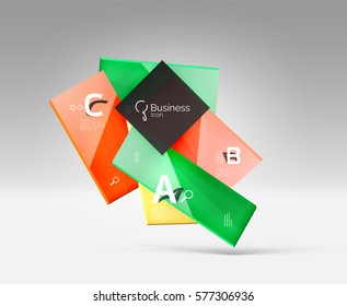 Futuristic abstract template. Glossy color glass rectangles and squares on 3d space.