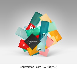 Futuristic abstract template. Glossy color glass rectangles and squares on 3d space.