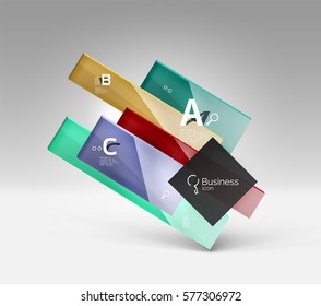 Futuristic abstract template. Glossy color glass rectangles and squares on 3d space.