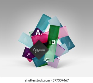 Futuristic abstract template. Glossy color glass rectangles and squares on 3d space.