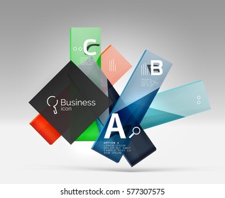 Futuristic abstract template. Glossy color glass rectangles and squares on 3d space.