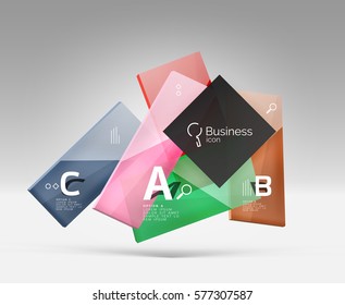 Futuristische abstrakte Vorlage. Rechtecke und Quadrate aus glänzendem Glas auf 3D-Fläche.