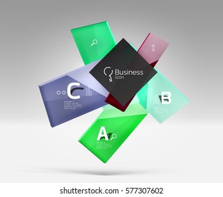 Futuristic abstract template. Glossy color glass rectangles and squares on 3d space.