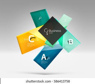 Futuristic abstract template. Glossy color glass rectangles and squares on 3d space.