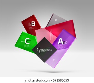 Plantilla abstracta futurista. rectángulos de vidrio de color brillante y cuadrados en espacio 3d.