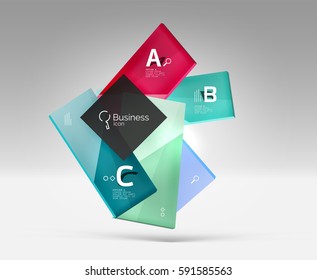 Futuristic abstract template. Glossy color glass rectangles and squares on 3d space.