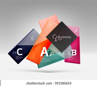 Futuristic abstract template. Glossy color glass rectangles and squares on 3d space.