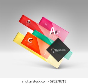 Futuristic abstract template. Glossy color glass rectangles and squares on 3d space.