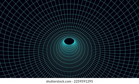 Futuristic abstract texture of frame wormhole. 3D portal hole grid background. For website and banner design. Big data visualization. Vector illustration.