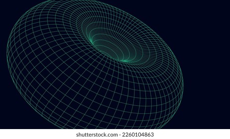 Futuristic abstract texture of frame wormhole. 3D portal hole grid or donut background. For website and banner design. Big data visualization. Vector illustration.