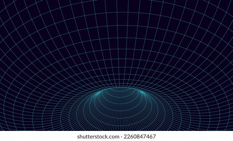 Futuristic abstract texture of wormhole portal. 3D frame hole grid background. Big data visualization. Vector illustration.