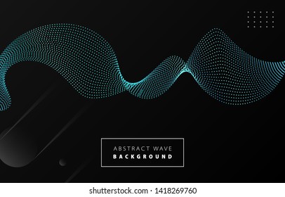 Futuristic abstract tiffany blue gradient dot wave line vector on Memphis black background, dotted metal blued steel digital dynamic elegant flow, technology web, poster, card print design template