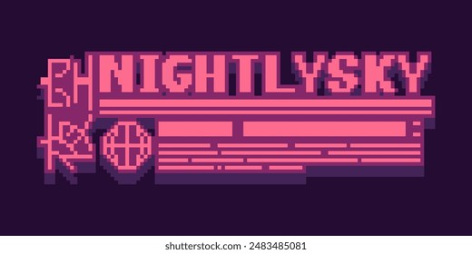 Futuristic Abstract Typography  Advertising Mockup of Nightly Sky on Pink Halftone, Pixel Art Illustration