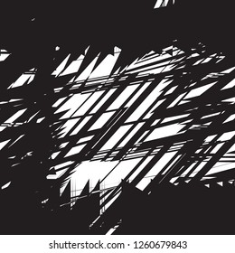 Futuristic Abstract Urban Print, Abstract Black and White Grunge Stripes ZigZig, Geometrical Distressed Shape with Black Border