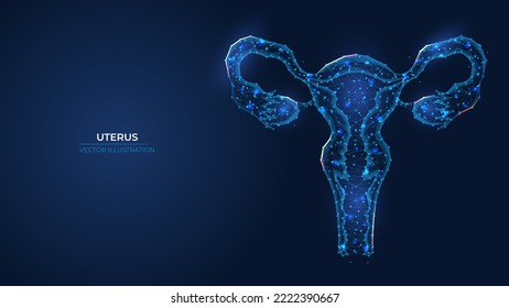 Futurista símbolo de útero abstracto. Concepto de marco de conexión inalámbrica de la salud, la ginecología y el sistema reproductivo de la mujer. Ilustración vectorial de fondo de fondo 3d geométrica de baja polilla.