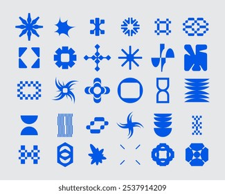 Futuristic abstract vector asset streetwear element collection acid shape icon y2k Bundle HUD interface game technology isolated editable