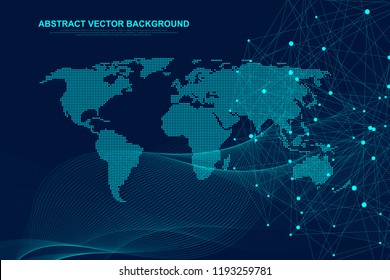 Futuristic abstract vector background blockchain technology. Deep web. Peer to peer network business concept. Global cryptocurrency blockchain vector banner. Waves flow.