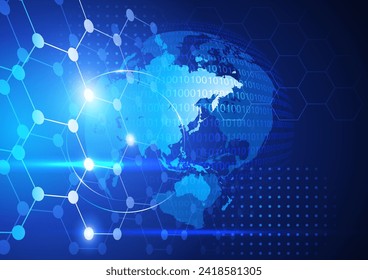 Futuristic abstract vector background of connected lines and dots, for technology, digital, internet connection and blockchain theme